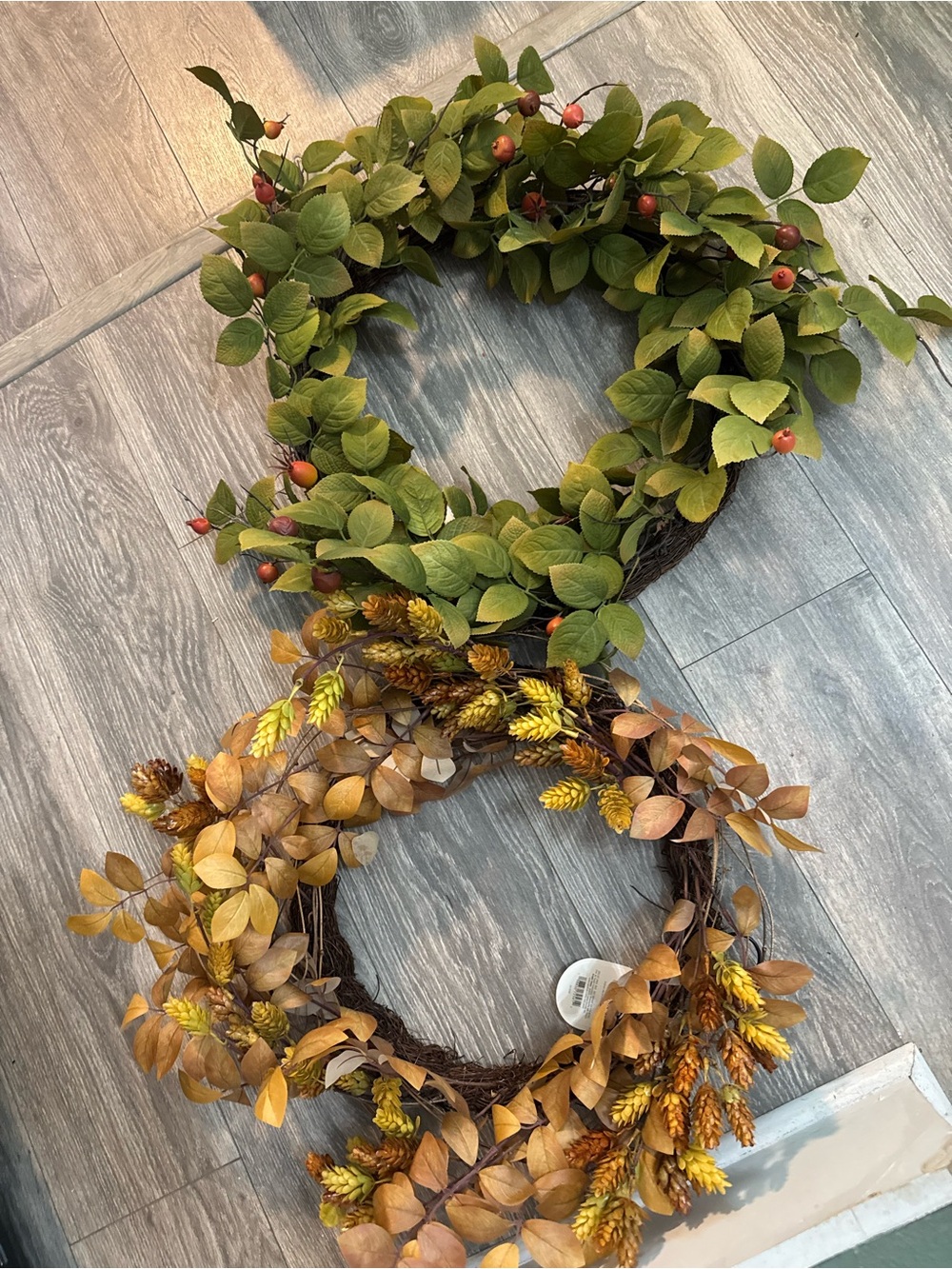 2 NWT Threshold Autumn Harvest Fall Grapevine Wreaths - Green & Brown